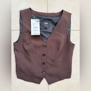 Zara Brown Buttoned Vest Top